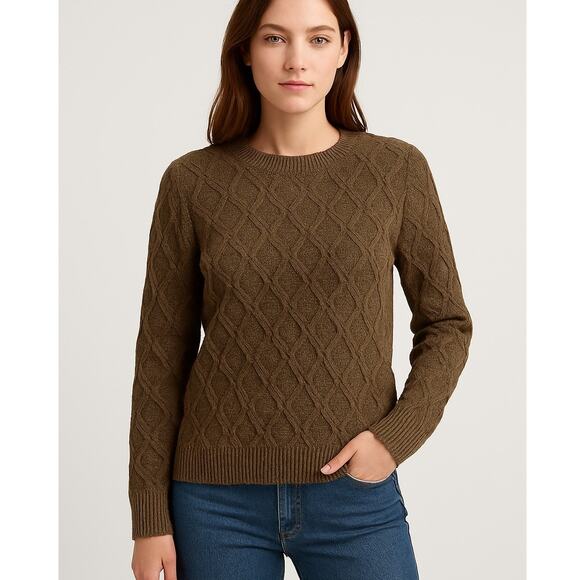 Ann Taylor Loft Diamond Cable Knit Sweater Brown Medium Wool blend Winter Soft - Picture 14 of 14